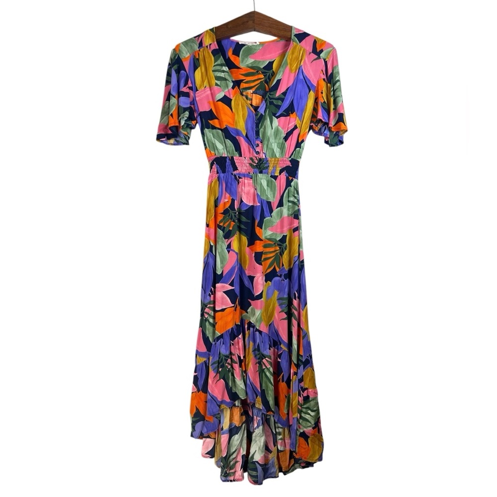 Anthroplogie Abel The Label Floral High Low Dress Ruffle Hem Size S Tropical
